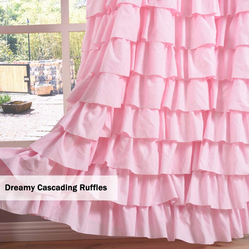 Kotile Pink Ruffle Curtain 63 Inch Length for Girls Bedroom Shabby Chic Gypsy Layered Ruffled Curtain Panel, Rod Pocket Privacy Light Filtering Ruffle Window Curtain 1 Panel, W52 x L63 Inch - Image 3